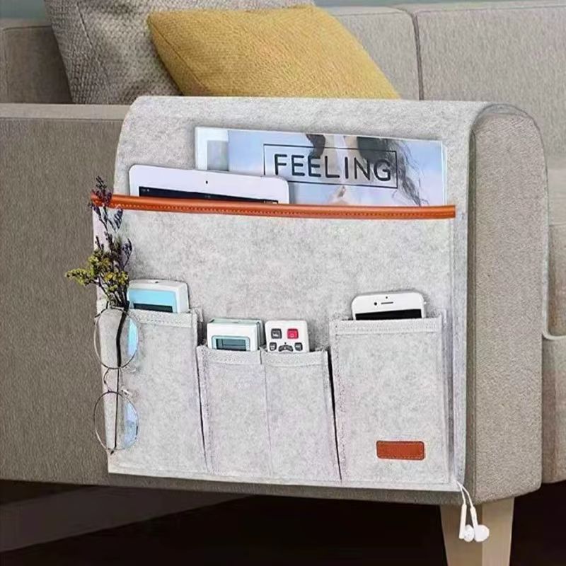 Organiseur d'accoudoir de canapé en feutre – Rangement antidérapant pour télécommandes, tablettes et magazines (marron/gris)