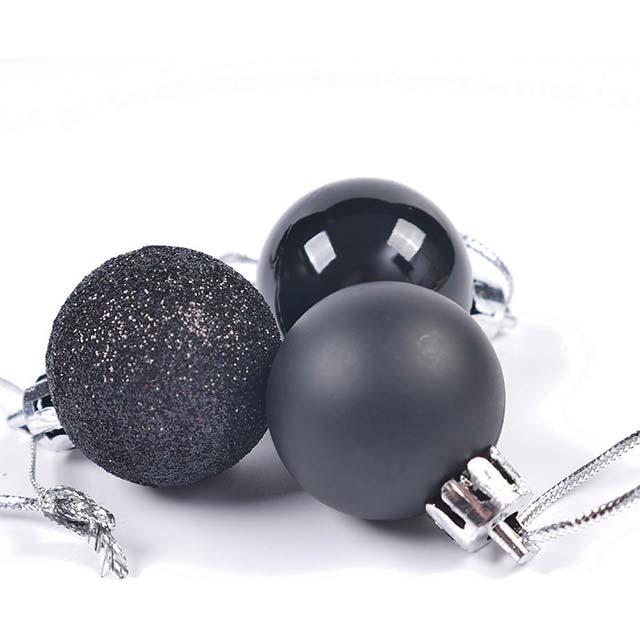 Festive Black Glitter Christmas Tree Balls – Shatterproof Hanging Ornaments for Xmas Holiday Decor (Shiny, Matte &amp; Frosted Finishes)