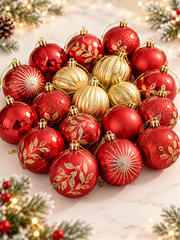 21-Piece Red & Gold Christmas Bauble Ornament Set – Assorted Glitter & Metallic Tree Decorations
