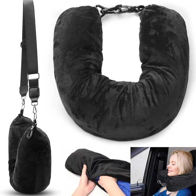 Fillable Travel Neck Pillow – Stuff with Clothes, Lycra Pillowcase with Waterproof Portable Bag