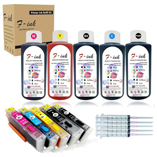 Fink Refillable Ink Cartridges &amp; 5-Bottle Dye Ink Replacement for Canon PGI-250XL/CLI-251XL – Compatible with PIXMA MX922, MG7520, MG5520, MG5420, MG6620, MG5620, IP7220, IX6820, MG6420, MX722, MG5422, &amp; MG5522