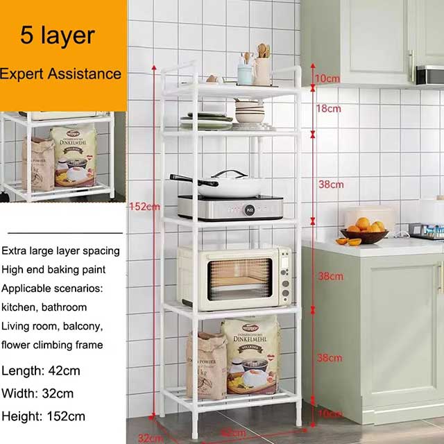 Floor-Standing Microwave Storage Rack – Multi-Layer Kitchen Shelf with Wheels, Punch-Free & Easy Assembly