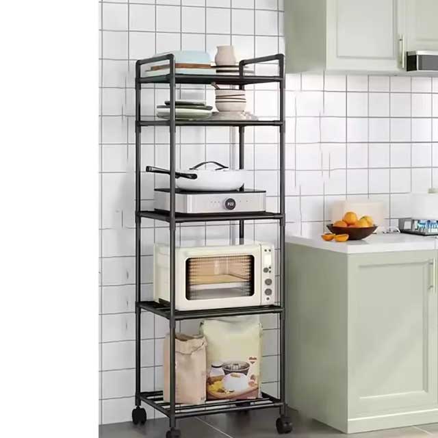 Floor-Standing Microwave Storage Rack – Multi-Layer Kitchen Shelf with Wheels, Punch-Free & Easy Assembly