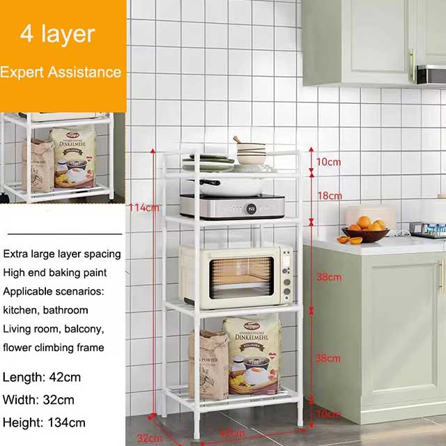 Floor-Standing Microwave Storage Rack – Multi-Layer Kitchen Shelf with Wheels, Punch-Free & Easy Assembly