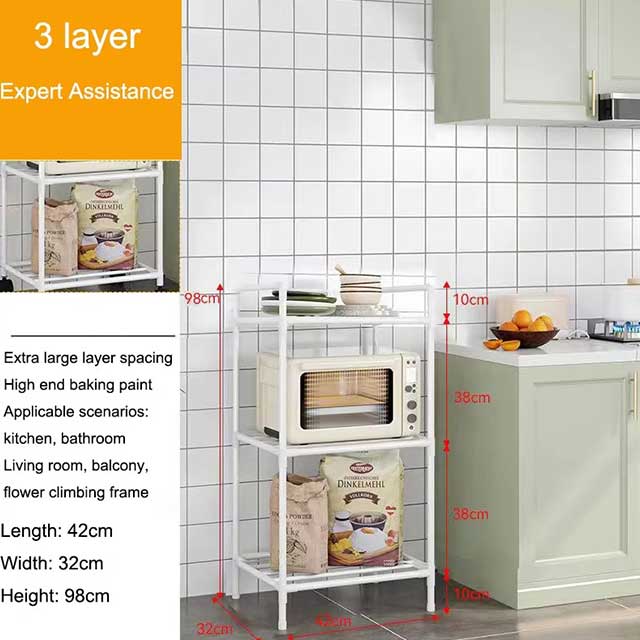 Floor-Standing Microwave Storage Rack – Multi-Layer Kitchen Shelf with Wheels, Punch-Free & Easy Assembly