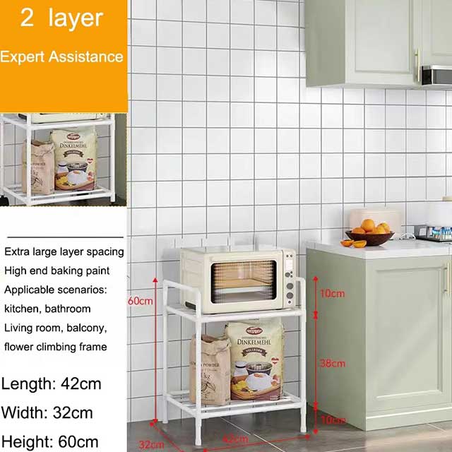Floor-Standing Microwave Storage Rack – Multi-Layer Kitchen Shelf with Wheels, Punch-Free & Easy Assembly