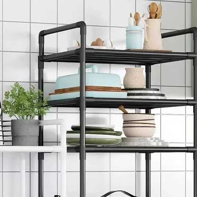 Floor-Standing Microwave Storage Rack – Multi-Layer Kitchen Shelf with Wheels, Punch-Free & Easy Assembly