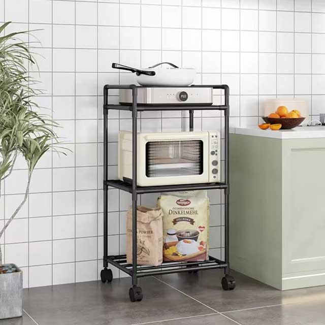 Floor-Standing Microwave Storage Rack – Multi-Layer Kitchen Shelf with Wheels, Punch-Free & Easy Assembly