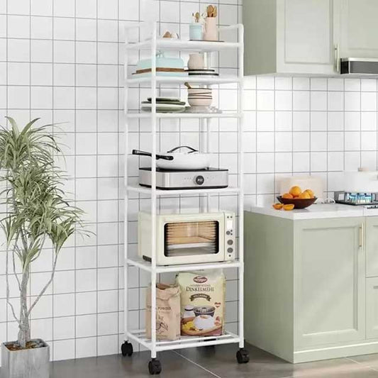 Floor-Standing Microwave Storage Rack – Multi-Layer Kitchen Shelf with Wheels, Punch-Free & Easy Assembly
