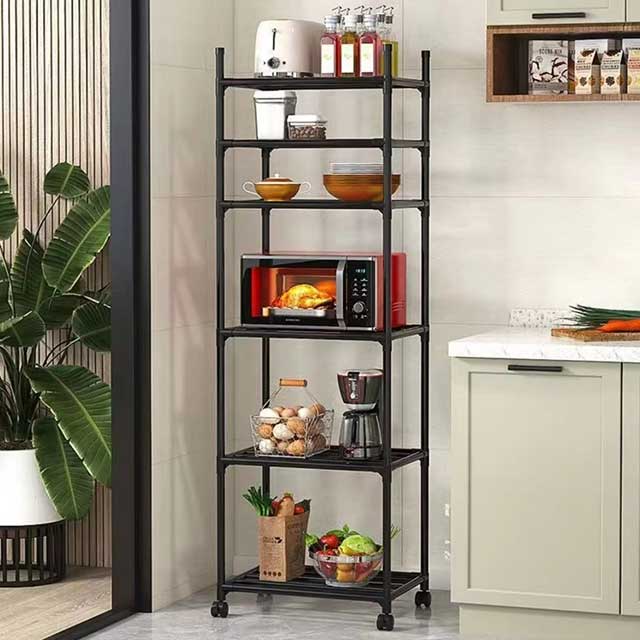 Floor-Standing Microwave Storage Rack – Multi-Layer Kitchen Shelf with Wheels, Punch-Free & Easy Assembly