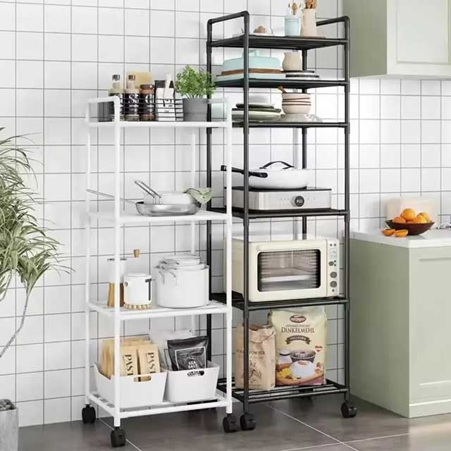 Floor-Standing Microwave Storage Rack – Multi-Layer Kitchen Shelf with Wheels, Punch-Free & Easy Assembly