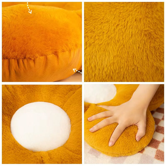 (35 Cm) Flower Circular Chair Cushion – Soft Nap Plush Floor Pillow – Thick Winter Seat Pad for Office, Classroom, and Bedroom (White/Brown