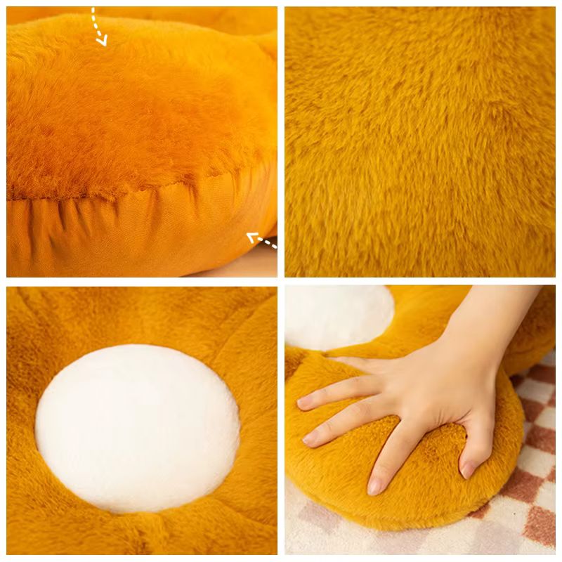 Coussin de chaise circulaire Fleur (35 cm) – Oreiller de sol doux en peluche – Coussin d'assise épais pour l'hiver pour bureau, salle de classe et chambre (Blanc/Marron)