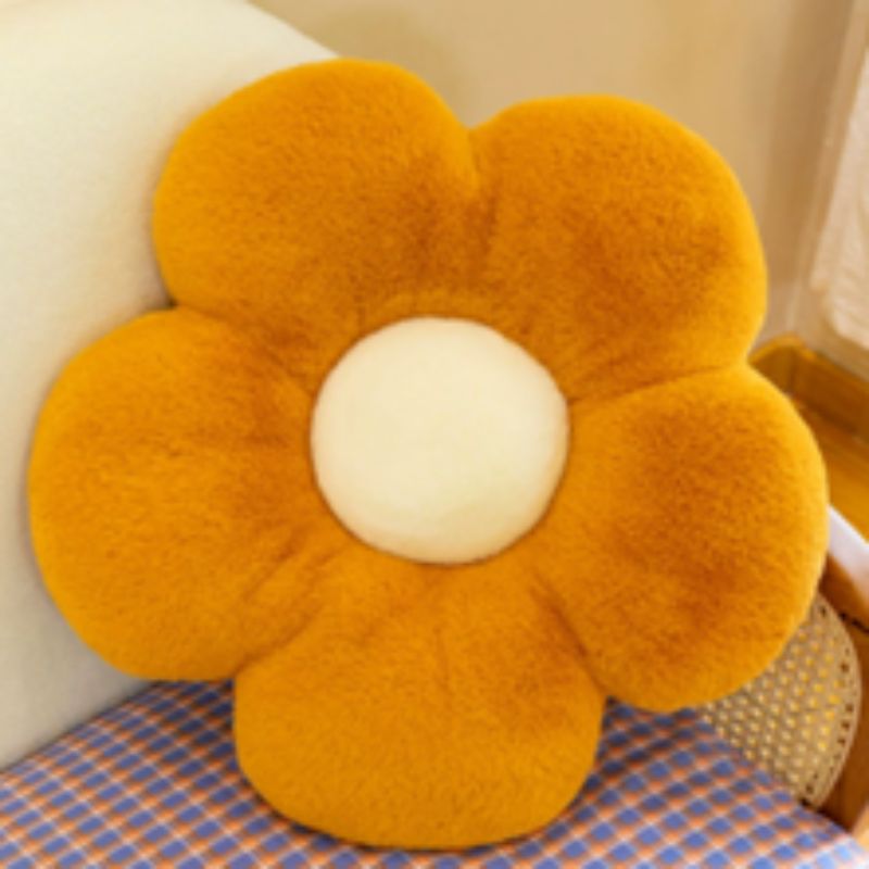 (35 Cm) Flower Circular Chair Cushion – Soft Nap Plush Floor Pillow – Thick Winter Seat Pad for Office, Classroom, and Bedroom (White/Brown