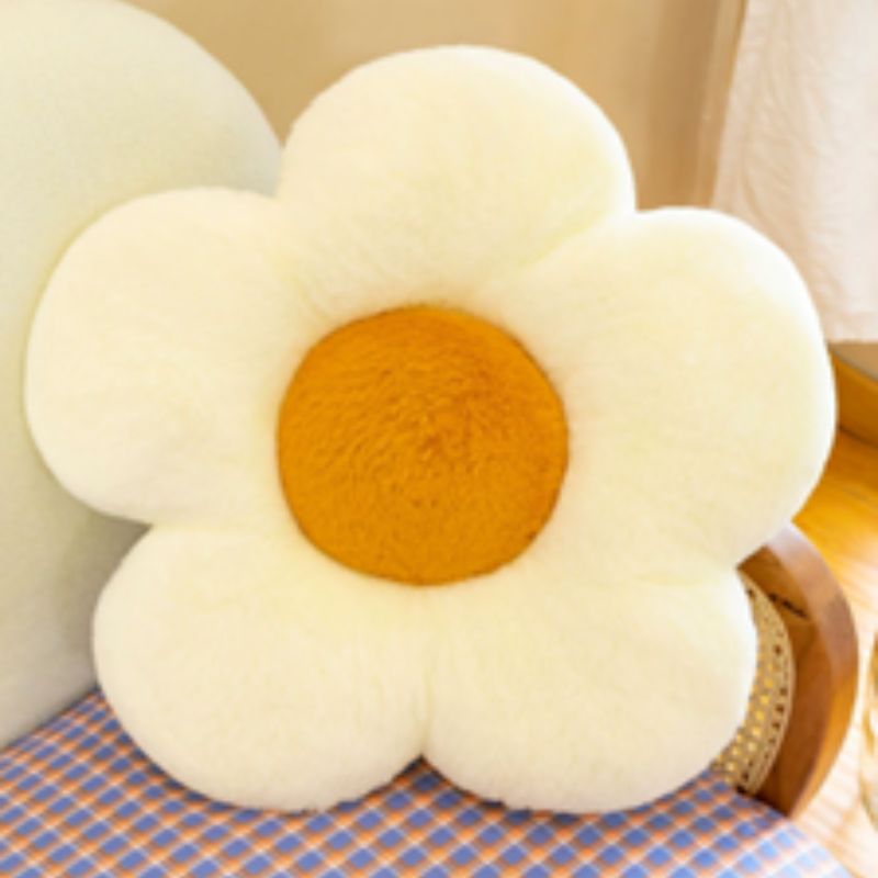 (35 Cm) Flower Circular Chair Cushion – Soft Nap Plush Floor Pillow – Thick Winter Seat Pad for Office, Classroom, and Bedroom (White/Brown