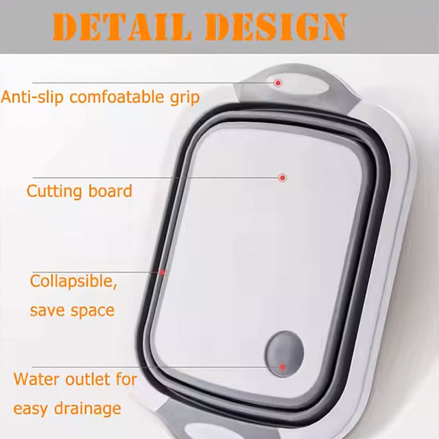 Foldable Silicone Cutting Board & Wash Basin with Colander – Portable Multi-Function Dishwashing Tub for BBQ, Picnics & Camping | Hot Sale Kitchen Essential