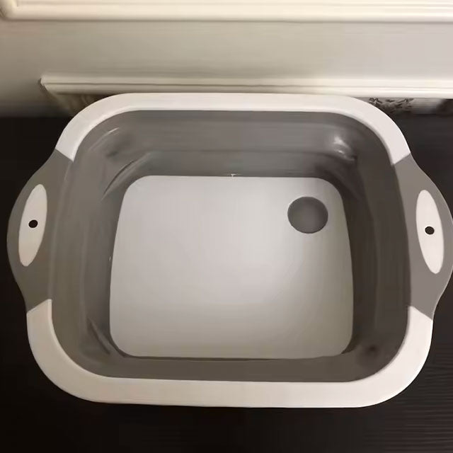 Foldable Silicone Cutting Board & Wash Basin with Colander – Portable Multi-Function Dishwashing Tub for BBQ, Picnics & Camping | Hot Sale Kitchen Essential