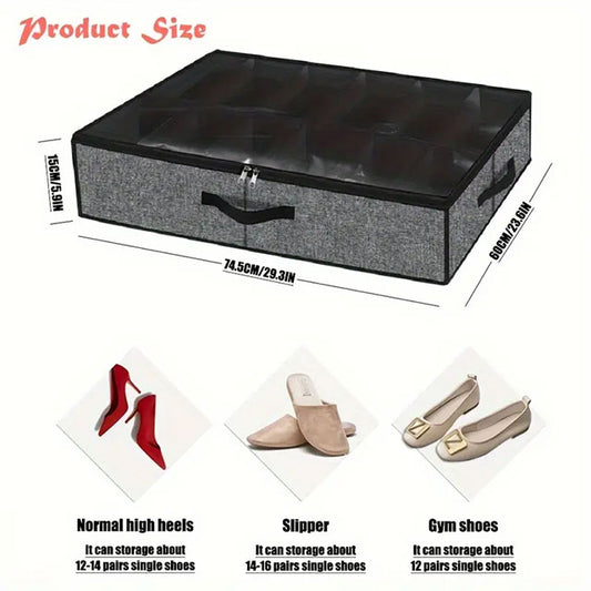 Foldable Under Bed Shoe Storage Organizer – 12-Compartment Dustproof Non-Woven Fabric Space-Saving Shoe Holder