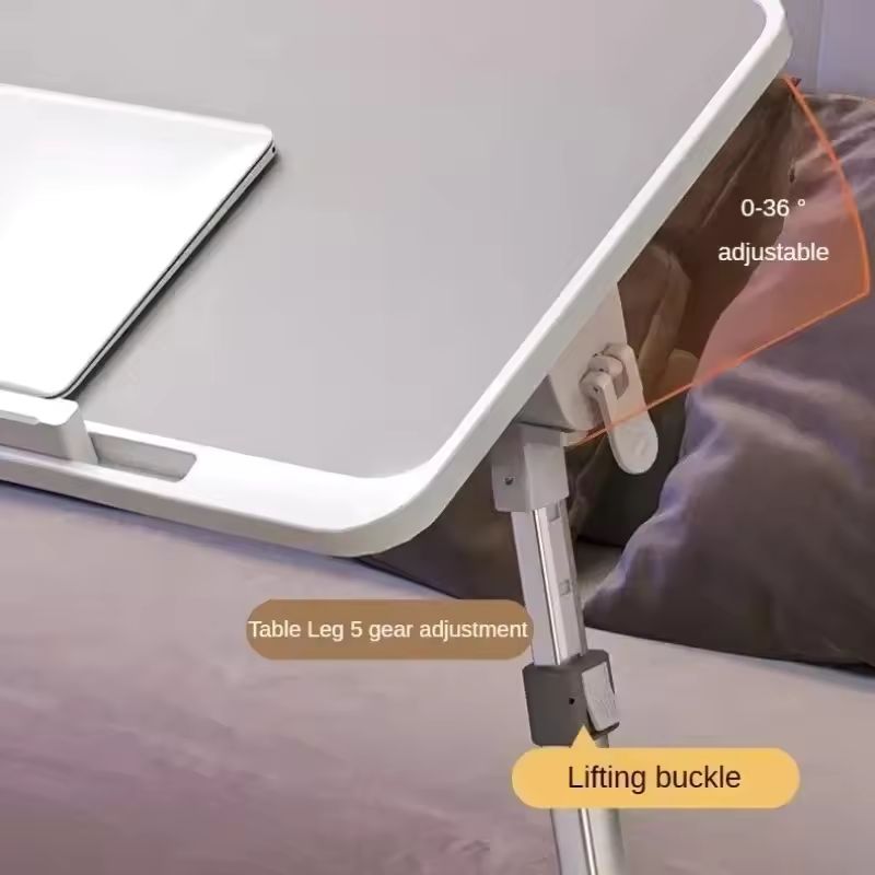 Bureau d'ordinateur portable pliable pour lit avec ventilateur de refroidissement – Table d'appoint réglable avec tiroir de rangement et roulettes – Plateau de petit-déjeuner portable en bois et alliage pour le travail et les jeux
