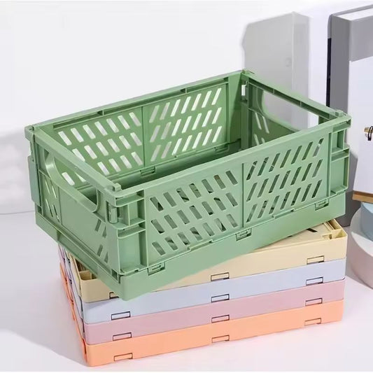 Foldable Storage Box with Handles – Mini Collapsible Crate for Toys, Cosmetics, and Desk Organization – Colorful Pastel Utility Basket
