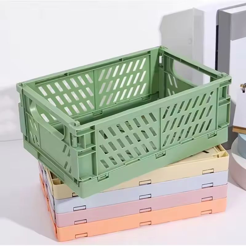 Foldable Storage Box with Handles – Mini Collapsible Crate for Toys, Cosmetics, and Desk Organization – Colorful Pastel Utility Basket