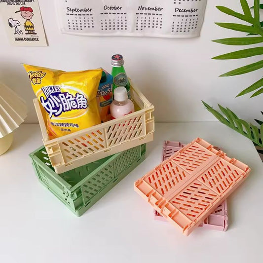 Foldable Storage Box with Handles – Mini Collapsible Crate for Toys, Cosmetics, and Desk Organization – Colorful Pastel Utility Basket
