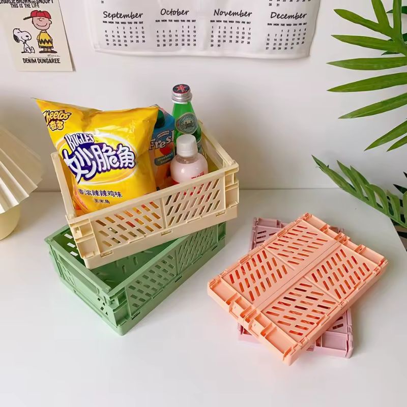 Foldable Storage Box with Handles – Mini Collapsible Crate for Toys, Cosmetics, and Desk Organization – Colorful Pastel Utility Basket