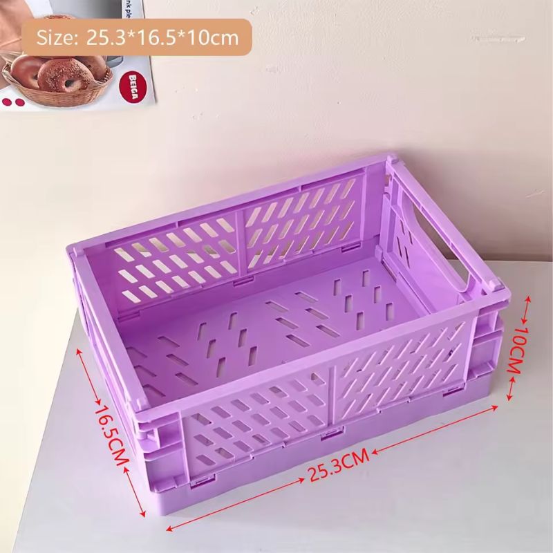 Foldable Storage Box with Handles – Mini Collapsible Crate for Toys, Cosmetics, and Desk Organization – Colorful Pastel Utility Basket