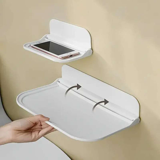 Foldable Wall-Mounted Storage Shelf – Drill-Free Floating Organizer for Bathroom, Kitchen & Bedside – Space-Saving Phone & Wi-Fi Router Stand – Punch-Free Multi-Purpose Foldaway Rack (White)
