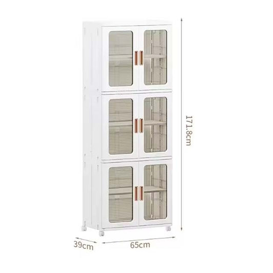 Folding Storage Box Locker with Doors - Multi-Purpose Transparent Tawny Cabinets & Drawer Storage Bin for Bedroom Organization