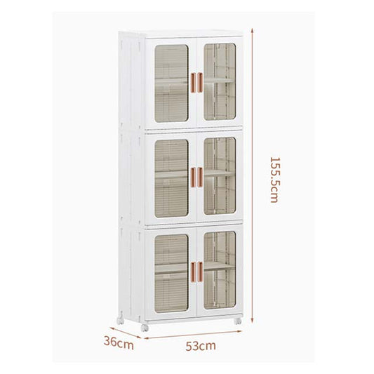 Folding Storage Box Locker with Doors - Multi-Purpose Transparent Tawny Cabinets & Drawer Storage Bin for Bedroom Organization
