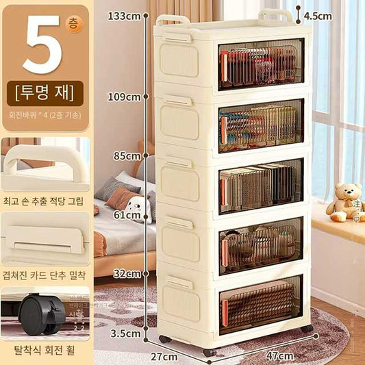 Folding Storage Trolley with Wheels – Multifunctional Locker Cabinet for Kitchen, Bedroom & Living Room Organization