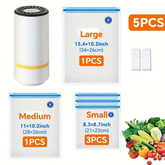 20P/5P Food Vacuum Sealing Bags with Handheld Mini Electric Vacuum Pump – Three Sizes for Food Storage, Vacuum Sealing & Refrigerator Organization