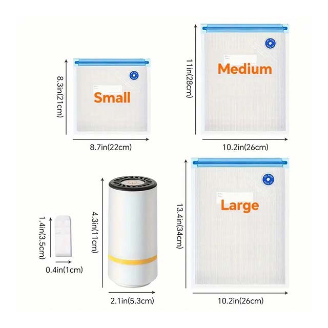 20P/5P Food Vacuum Sealing Bags with Handheld Mini Electric Vacuum Pump – Three Sizes for Food Storage, Vacuum Sealing & Refrigerator Organization