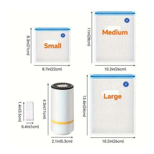 20P/5P Food Vacuum Sealing Bags with Handheld Mini Electric Vacuum Pump – Three Sizes for Food Storage, Vacuum Sealing & Refrigerator Organization