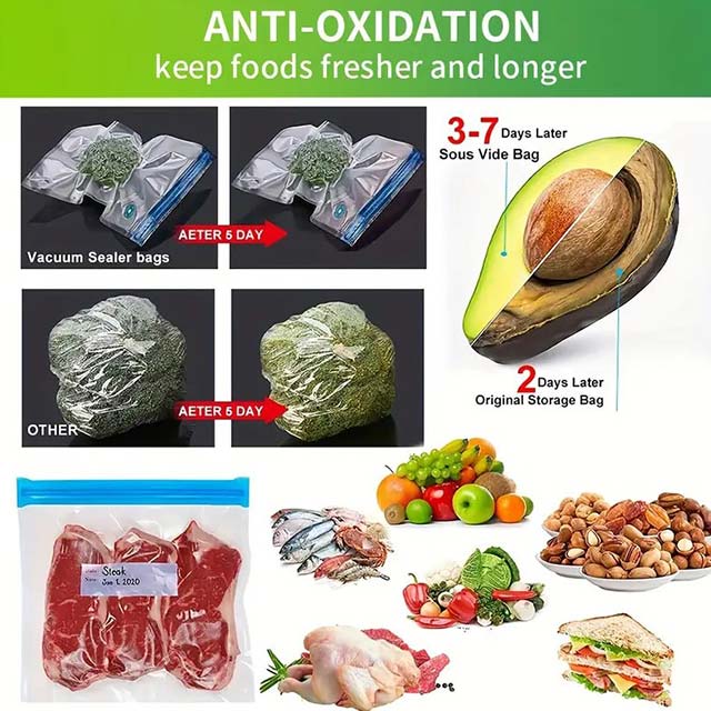 20P/5P Food Vacuum Sealing Bags with Handheld Mini Electric Vacuum Pump – Three Sizes for Food Storage, Vacuum Sealing & Refrigerator Organization