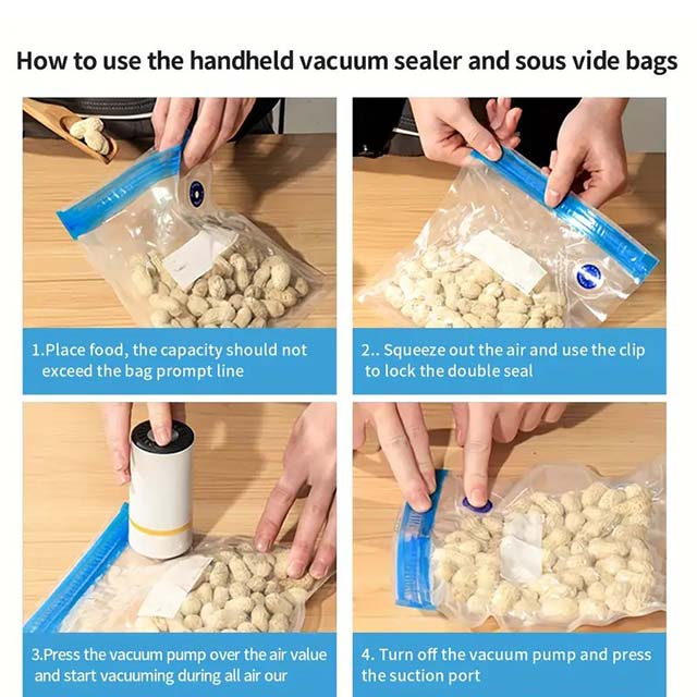 20P/5P Food Vacuum Sealing Bags with Handheld Mini Electric Vacuum Pump – Three Sizes for Food Storage, Vacuum Sealing & Refrigerator Organization