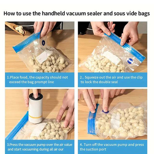 20P/5P Food Vacuum Sealing Bags with Handheld Mini Electric Vacuum Pump – Three Sizes for Food Storage, Vacuum Sealing & Refrigerator Organization