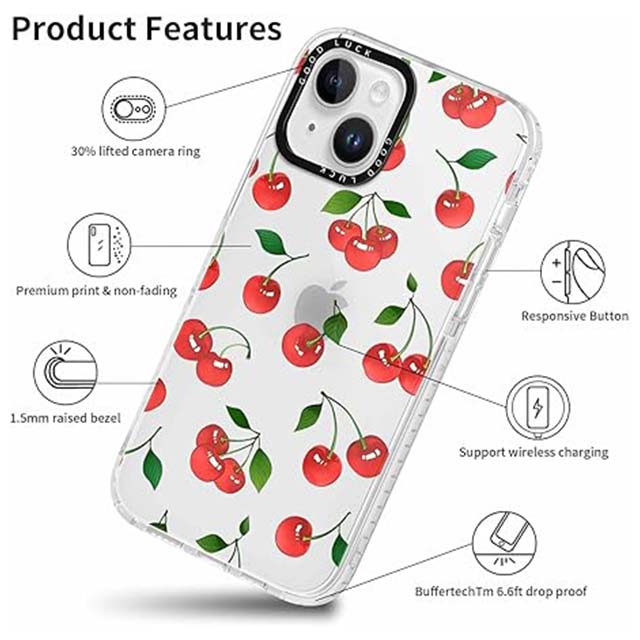 Foonary Transparent iPhone 15 Case 6.1" – Slim Fit Soft Silicone with Cherry Design, Shockproof Bumper &amp; Matte Cover