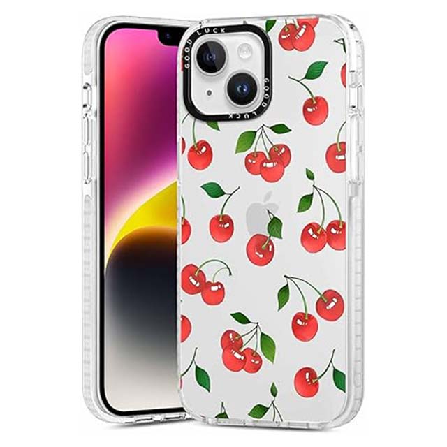 Foonary Transparent iPhone 15 Case 6.1" – Slim Fit Soft Silicone with Cherry Design, Shockproof Bumper &amp; Matte Cover