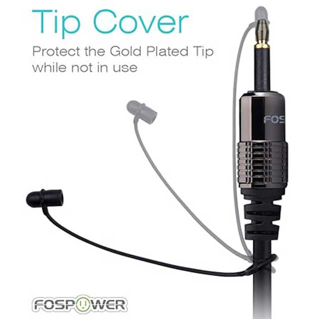 FosPower Toslink to Mini Toslink Digital Optical Audio Cable – 24K Gold Plated, S/PDIF, Metal Connectors, Strain-Relief PVC Jacket