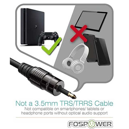 FosPower Toslink to Mini Toslink Digital Optical Audio Cable – 24K Gold Plated, S/PDIF, Metal Connectors, Strain-Relief PVC Jacket