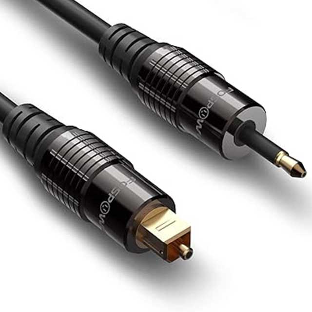 FosPower Toslink to Mini Toslink Digital Optical Audio Cable – 24K Gold Plated, S/PDIF, Metal Connectors, Strain-Relief PVC Jacket