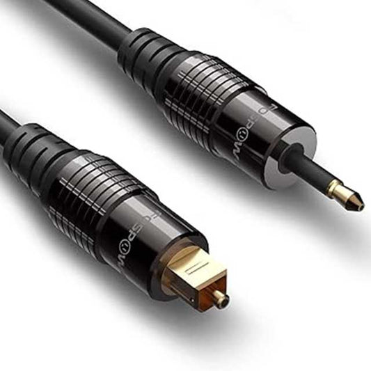 FosPower Toslink to Mini Toslink Digital Optical Audio Cable – 24K Gold Plated, S/PDIF, Metal Connectors, Strain-Relief PVC Jacket