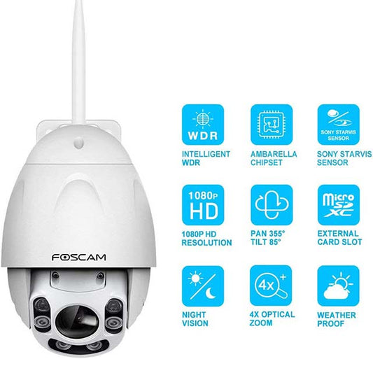 Foscam FI9928P Outdoor PTZ WiFi Security Camera – 1080P HD Wireless IP Cam with 4x Optical Zoom, Pan Tilt, Night Vision (Up to 196ft), IP66 Weatherproof, WDR &amp; Motion Alerts – White
