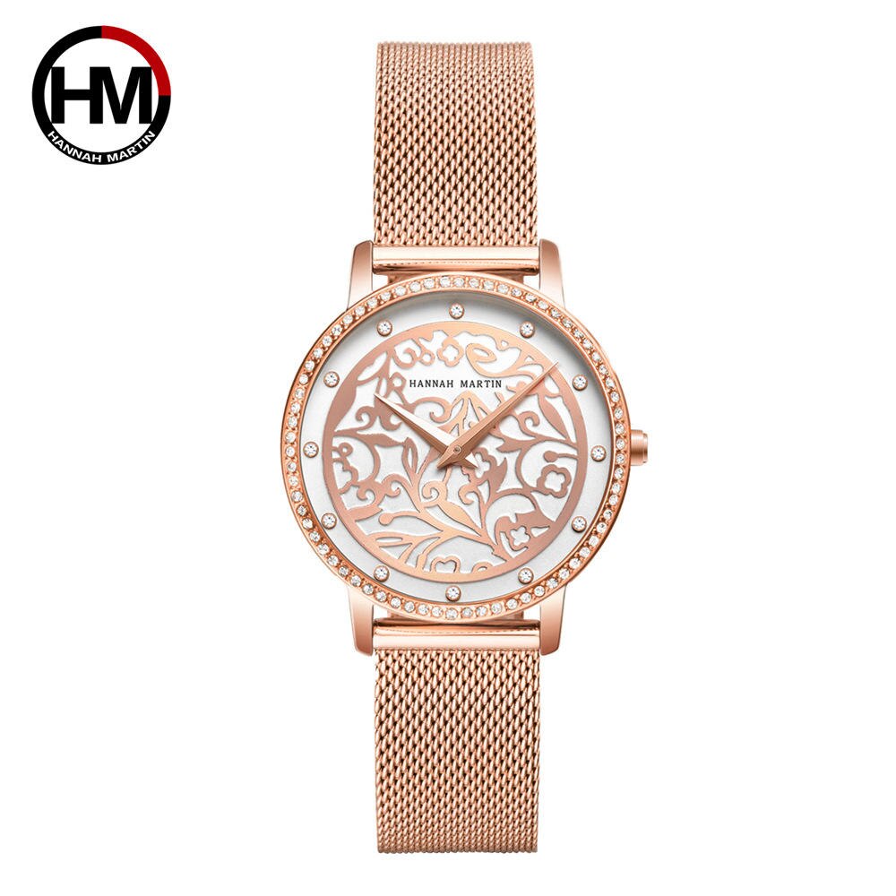 Frauen Strass Uhren Mode Wei e Blume 3D Gravur Zifferblatt Gesicht Japan Mov T Wasserdicht Top 3