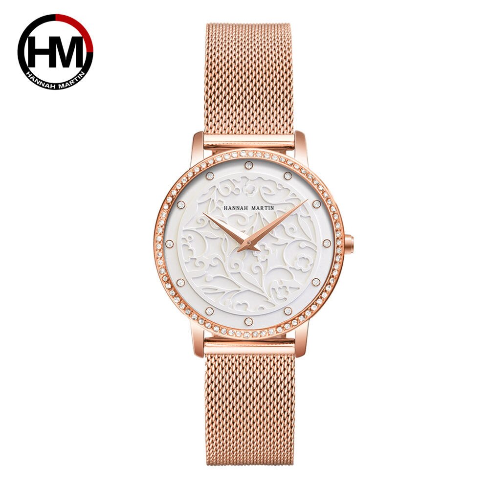 Frauen Strass Uhren Mode Wei e Blume 3D Gravur Zifferblatt Gesicht Japan Mov T Wasserdicht Top