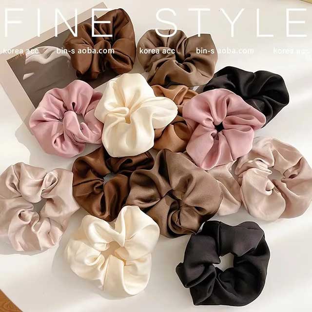 French Satin Silk Hair Scrunchies for Women – Textured Elastic Hair Bands & Fashion Accessories | Soft Gomas Pelo Mujer