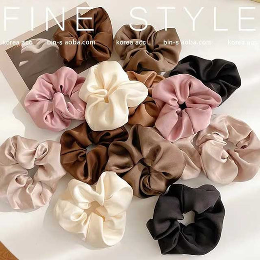 French Satin Silk Hair Scrunchies for Women – Textured Elastic Hair Bands & Fashion Accessories | Soft Gomas Pelo Mujer
