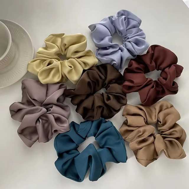 French Satin Silk Hair Scrunchies for Women – Textured Elastic Hair Bands & Fashion Accessories | Soft Gomas Pelo Mujer